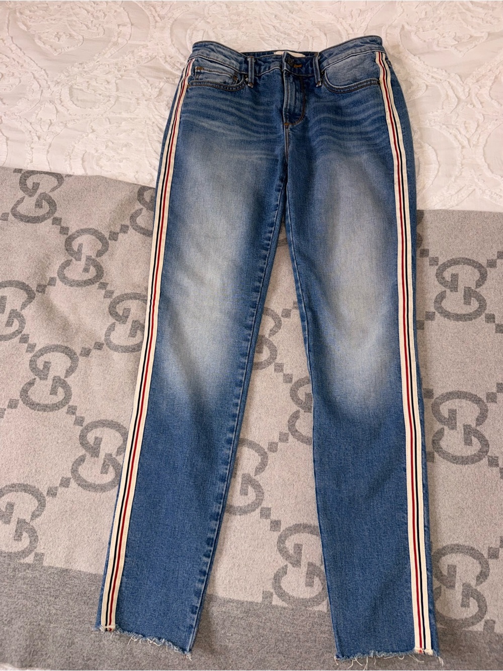 DRIFTWOOD Jackie Blue Skinny Jeans with Red & White Side Stripes